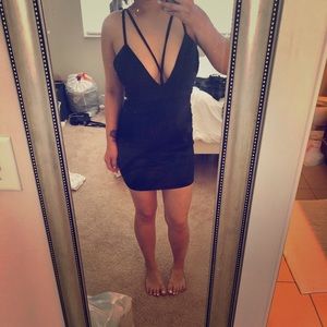 Forever 21 Black Strappy Plunge Mini Dress